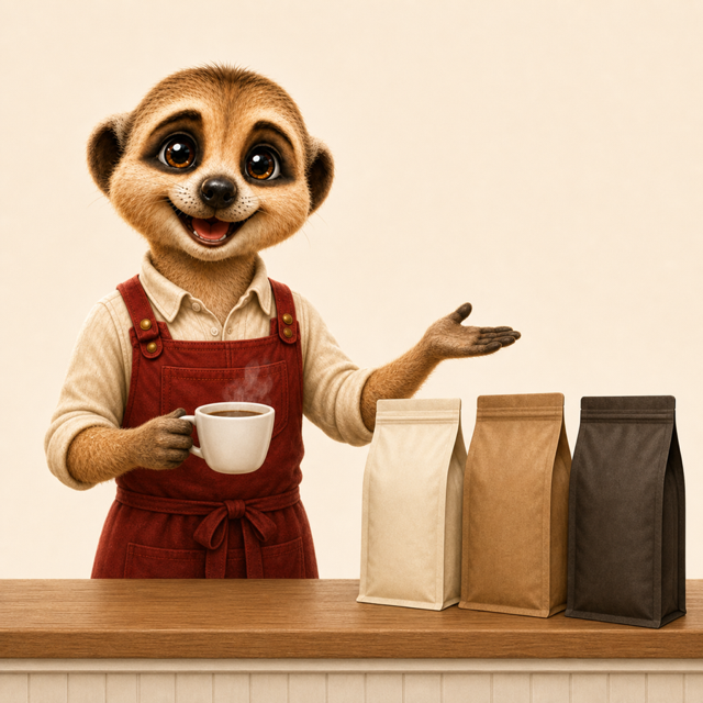 Meerkat barista presenting coffee recommendations
